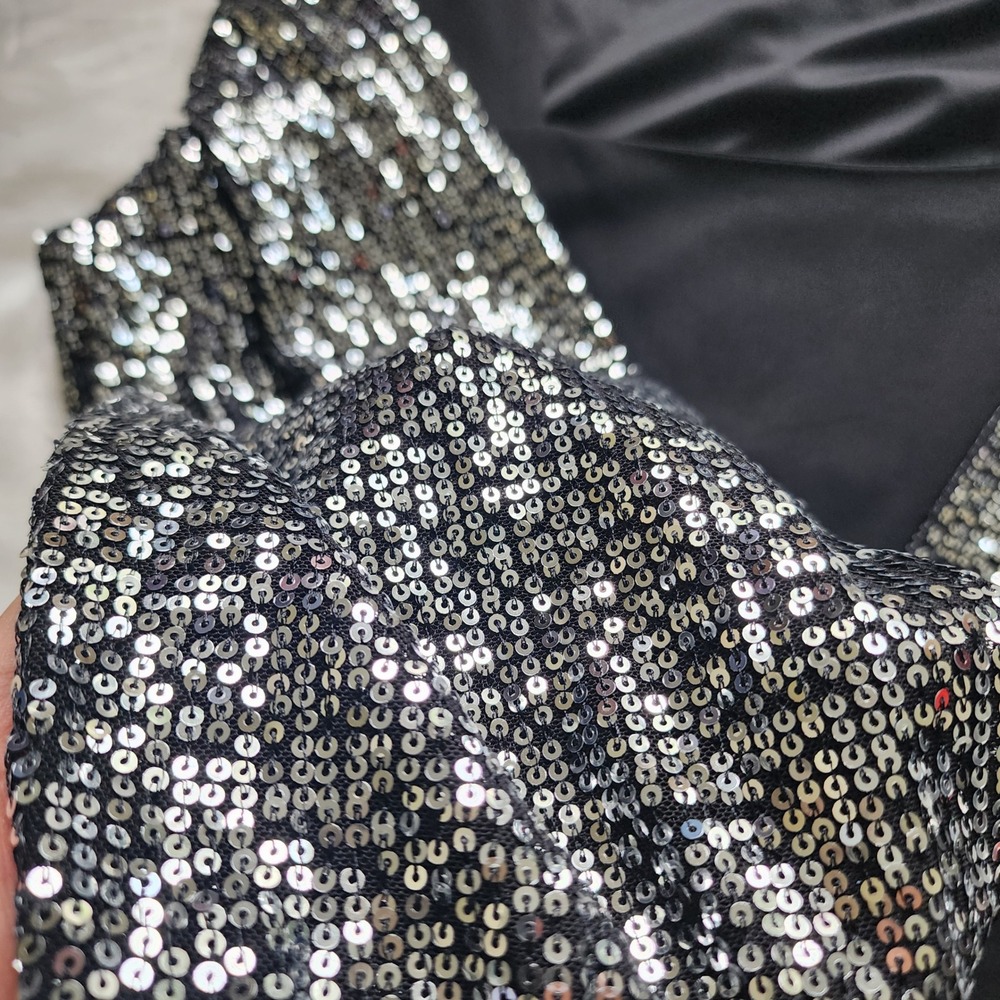 Maurices Womens Black Sequin Balloon Sleeve Blouse Top Silver M Party Holiday - Picture 5 of 10